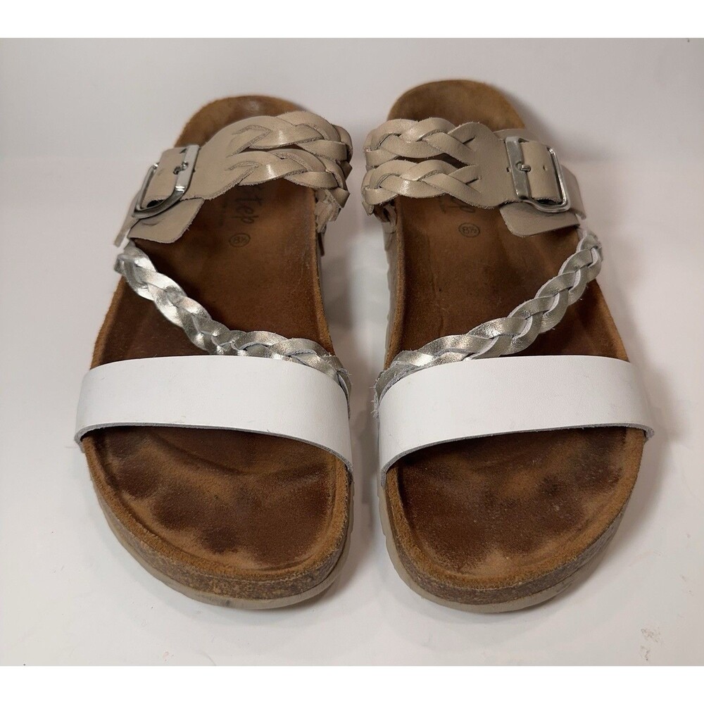 Biostep Comfort Sandals Women’s 8.5 EU 38 Braided Cork Footbed Slides Leather